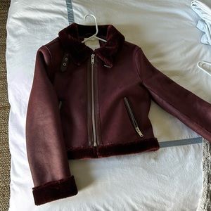 Faux shearling burgundy bomber.